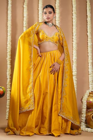 Ahi Clothing Mustard Zari Lace Embroidered Lehenga Set 