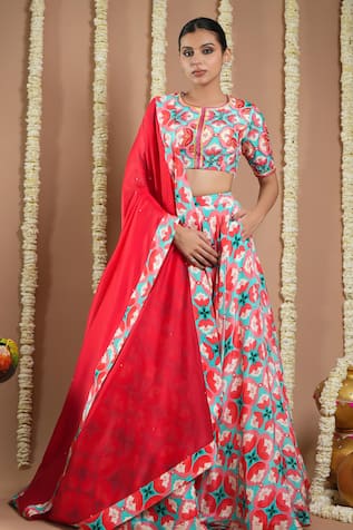 Ahi Clothing Floral Print Red Lehenga Set 