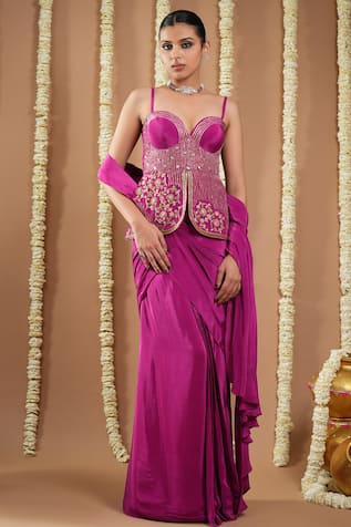 Ahi Clothing Pleated Pre-Draped Saree With Embroidered Tunic 