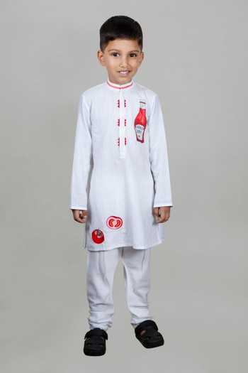Little Brats Ketchup Patchwork Kurta Set 