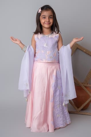Floral Applique Pink Lehenga Set 