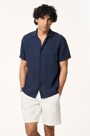 Terra Luna Navy Plain Linen Shirt 