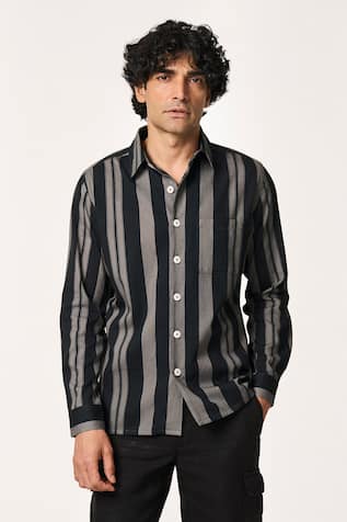 Terra Luna Grey Stripe Pattern Cotton Shirt 