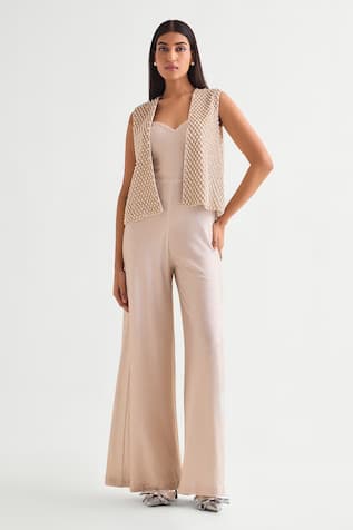Namrata Joshipura Embellished Pink Jacket & Jumpsuit Set 