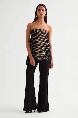 Namrata Joshipura Embellished Strapless Top & Flared Pant Set 