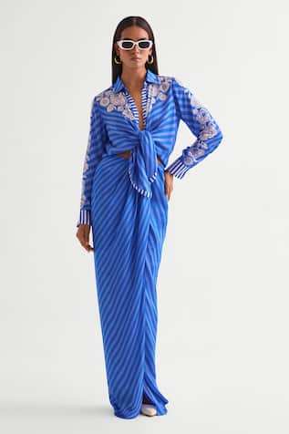 Namrata Joshipura Floral Tie-Up Shirt With Draped Skirt 