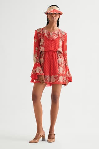 Namrata Joshipura Floral Sequin Embellished Red Jumpsuit 