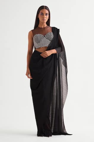 Namrata Joshipura Embellished Black Pre-Draped Saree Set 