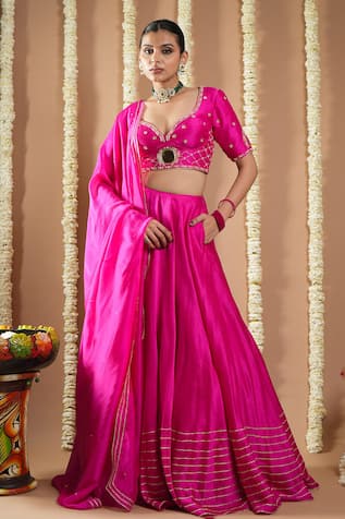 Ahi Clothing Hot Pink Zari Lace Embroidered Lehenga Set 