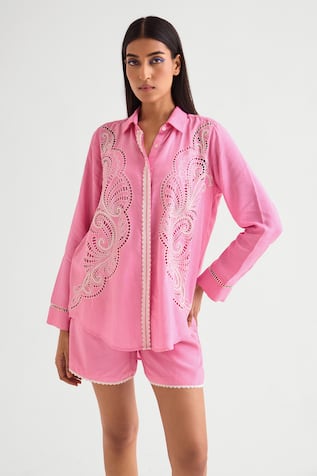 Namrata Joshipura Candy Pink Cutwork Shirt 