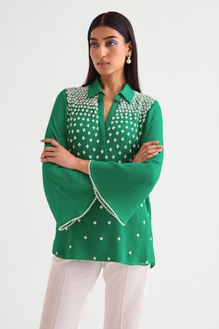 Namrata Joshipura Floral Bead Embellished Green Top 