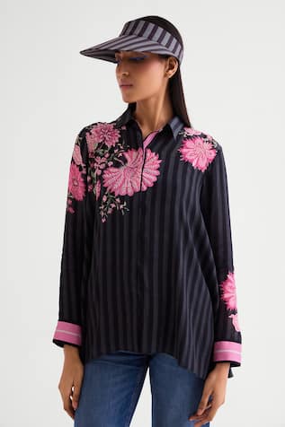 Namrata Joshipura Floral Embellished Black Shirt 