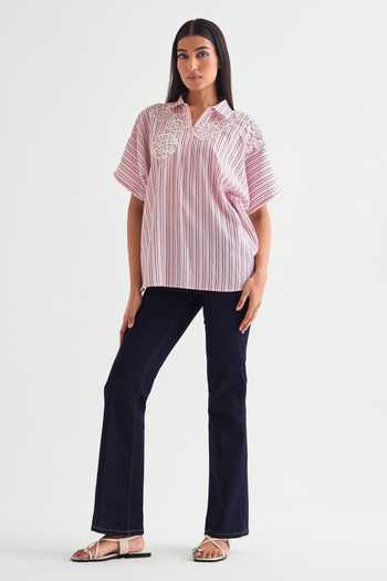Namrata Joshipura Candy Pink Striped Embroidered Top 