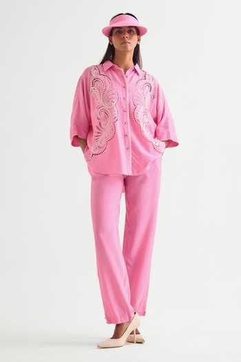 Namrata Joshipura Pink Cutwork Shirt & Pant Set 