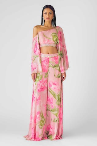 Basanti - Kapde Aur Koffee Embellished One Shoulder Bustier & Sharara 