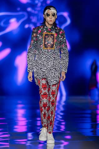 MR. Ajay Kumar Red Floral Checkered Print Pant 