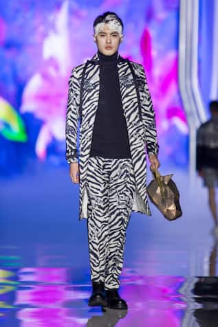 MR. Ajay Kumar Black Floral Stripe Printed Blazer 