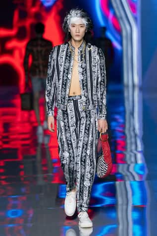 MR. Ajay Kumar Black Floral Stripe Print Jacket 