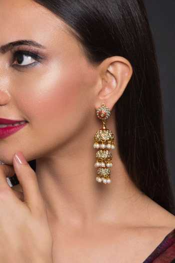 Queens Jewels Three Layered Jadau Jhumkas 
