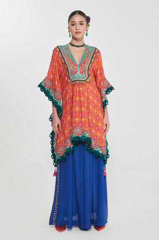 Siddhartha Bansal Floral Embroidered Kaftan & Palazzo Set 