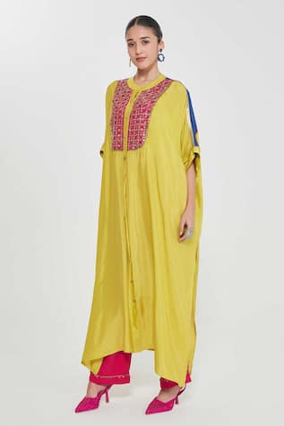 Siddhartha Bansal Mirror Embroidered Yellow Kurta & Pant Set 