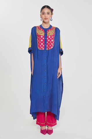 Siddhartha Bansal Blue Paisley Embroidered Kurta Set 