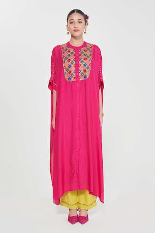 Siddhartha Bansal Rani Pink Embroidered Kurta Set 