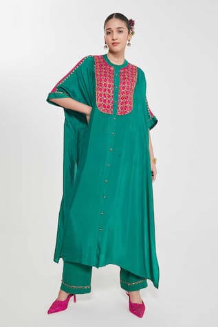 Siddhartha Bansal Emerald Green Bead Embroidered Kurta Set 