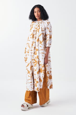 Three Mustard Yellow Stitchline Embroidered Palazzo 