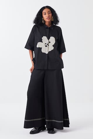 Three Stitchline Embroidered Border Palazzo 