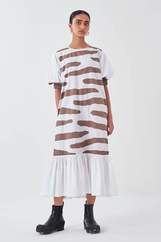 Three Smear Applique Midi Dress 