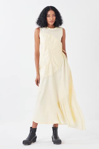 Three Frilly Bloom Applique Midi Dress 