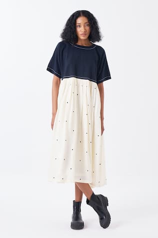 Three Ivory & Black Polka Print Midi Dress 