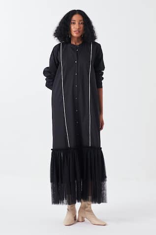 Three Black Frilly Tulle Hem Dress 