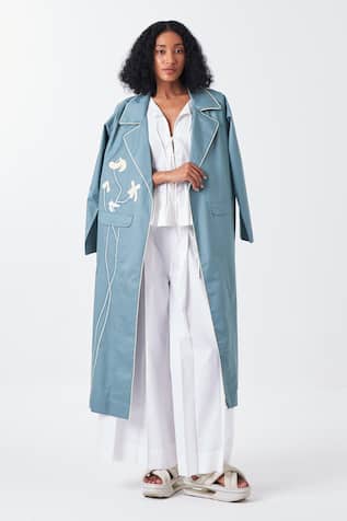 Three Poppy Applique Long Jacket 