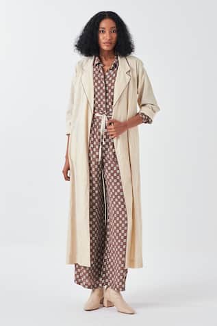 Floral Applique Long Jacket & Pant Set 