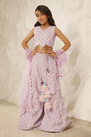 Mirror & Thread Embroidered Blouse & Palazzo Set 