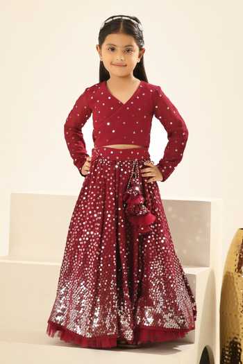 FAYON KIDS Maroon Sequin Embroidered Lehenga & Blouse 