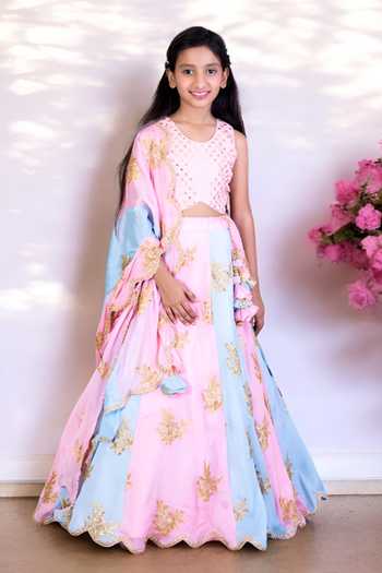 FAYON KIDS Blossom Embroidered Kalidar Lehenga Set 