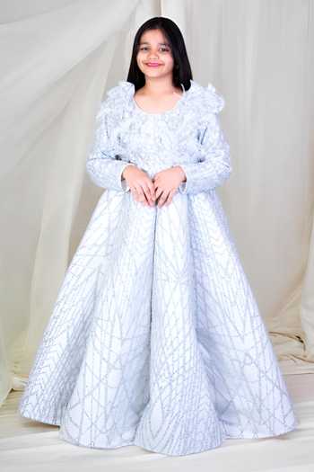 FAYON KIDS Grey Sequin Ray Embroidered Gown 