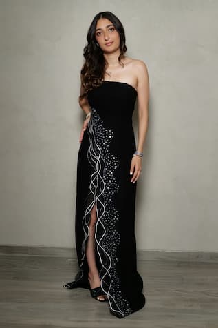 Black Sequin Embroidered Gown 