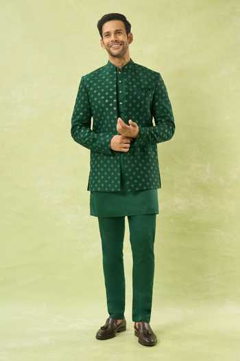 Spring Break Emerald Green Sequin Work Jacket & Kurta Set 