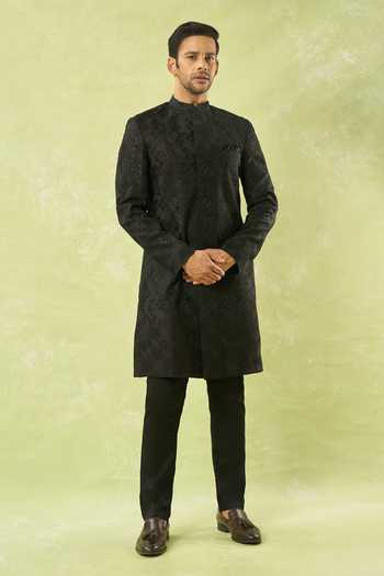 Spring Break Black Sequin Embroidered Sherwani Set 