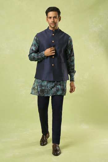 Spring Break Floral Print Kurta Set With Bundi 