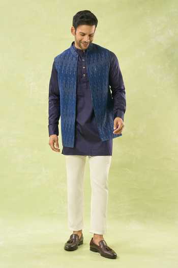 Spring Break Geometric Embroidered Bundi & Kurta Set 