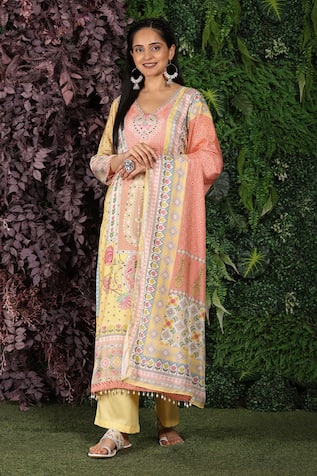 Floral Embroidered Kurta Palazzo Set 