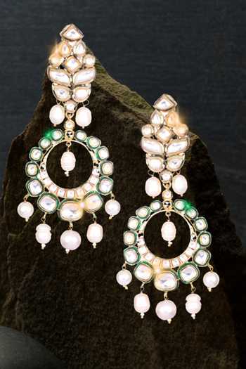 Nayaab By Sonia Gold Kundan Pearl Chandbali Earrings 