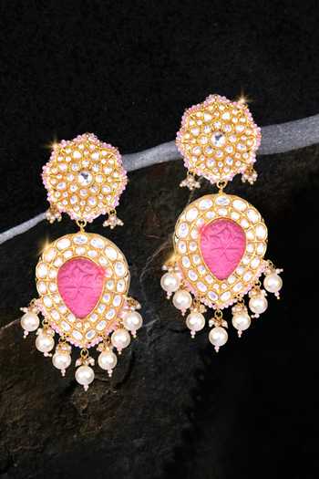 Nayaab By Sonia Gold Stone Embellished Drop Earrings 