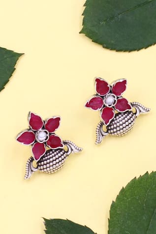 Floral Hydro Stone Stud Earrings 