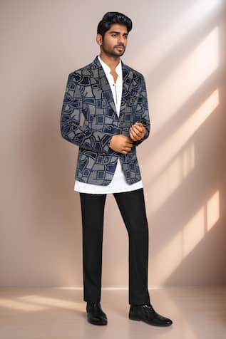 Geometric Print Velvet Blazer 